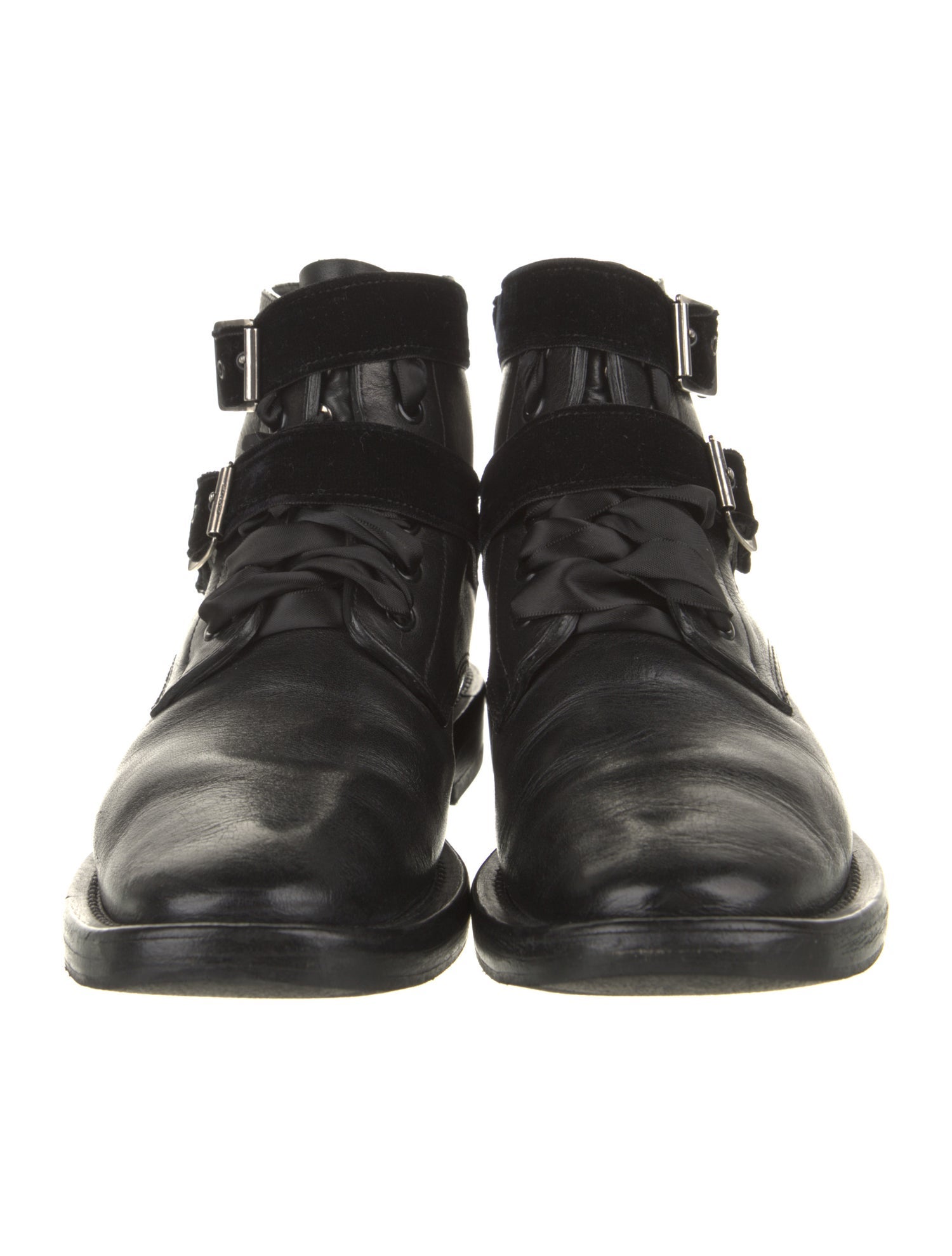 Saint Laurent Leather Studded Accents Combat Boots